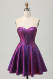 Dark Purple Metallic Strapless Corset A Line Homecoming Dress