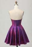 Dark Purple Metallic Strapless Corset A Line Homecoming Dress