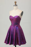 Dark Purple Metallic Strapless Corset A Line Homecoming Dress