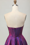 Dark Purple Metallic Strapless Corset A Line Homecoming Dress