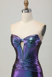 Metallic Blue Purple Strapless Keyhole Corset Tight Homecoming Dress