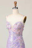 Sparkly Lilac Bodycon Corset Homecoming Dress with Appliques