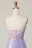 Sparkly Lilac Bodycon Corset Homecoming Dress with Appliques
