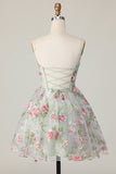 Sage Flower A-Line Corset Homecoming Dress with Lace Up Back