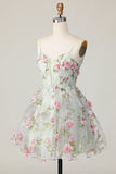 Sage Flower A-Line Corset Homecoming Dress with Lace Up Back