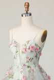 Sage Flower A-Line Corset Homecoming Dress with Lace Up Back