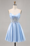 Light Blue Strapless A Line Homecoming Dress with Sequins