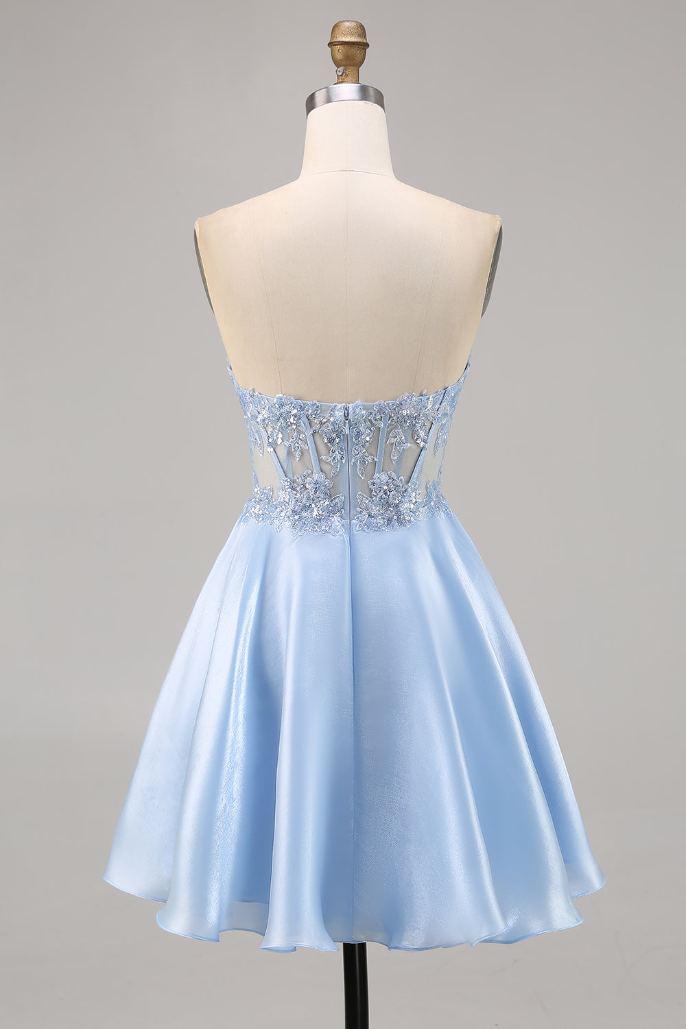 Berylove Women Light Blue Homecoming Dress with Sequins Corset Strapless A Line Satin Cocktail Dress Berylove Women Light Blue Homecoming Dress with Sequins Corset Strapless A Line Satin Cocktail Dress