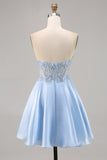 Light Blue Strapless A Line Homecoming Dress with Sequins
