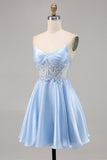 Light Blue Strapless A Line Homecoming Dress with Sequins