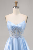 Light Blue Strapless A Line Homecoming Dress with Sequins