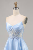 Light Blue Strapless A Line Homecoming Dress with Sequins