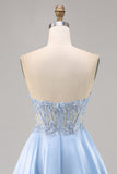 Light Blue Strapless A Line Homecoming Dress with Sequins