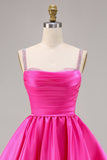 Fuchsia A Line Satin Homecoming Dress with Beading
