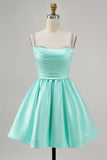 Fuchsia A Line Satin Homecoming Dress with Beading