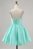 Fuchsia A Line Satin Homecoming Dress with Beading