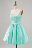 Fuchsia A Line Satin Homecoming Dress with Beading