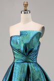 Peacock Green Metallic Strapless A Line Homecoming Dress