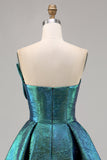 Peacock Green Metallic Strapless A Line Homecoming Dress