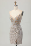 Silver Strapless Bodycon Sequin Homecoming Dress with Slit