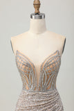 Silver Strapless Bodycon Sequin Homecoming Dress with Slit