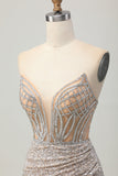Silver Strapless Bodycon Sequin Homecoming Dress with Slit