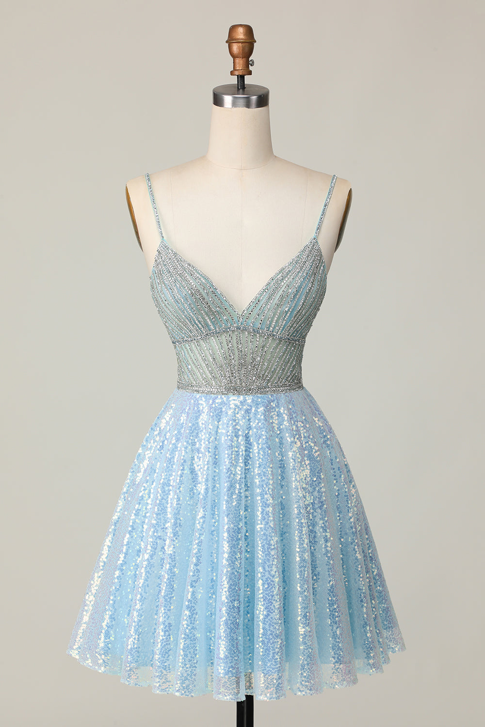 Berylove Women Sequins Homecoming Dress Sparkly Light Blue V Neck Spaghetti Straps Short Cocktail Dress Berylove Women Sequins Homecoming Dress Sparkly Light Blue V Neck Spaghetti Straps Short Cocktail Dress