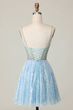 Sparkly Light Blue V Neck Sequins A Line Homecoming Dress