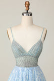 Sparkly Light Blue V Neck Sequins A Line Homecoming Dress