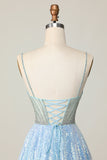 Sparkly Light Blue V Neck Sequins A Line Homecoming Dress