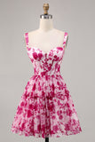 Fuchsia Printed A-Line Homecoming Dress