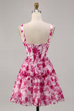 Fuchsia Printed A-Line Homecoming Dress