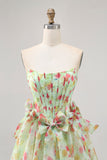 Floral Strapless A Line Corset Green Homecoming Dress