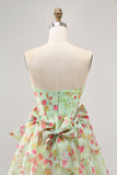 Floral Strapless A Line Corset Green Homecoming Dress