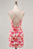 Bodycon Red Flower Homecoming Dress with Ruffles