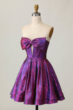 Metallic Dark Purple Strapless A Line Corset Homecoming Dress