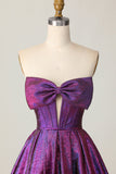 Metallic Dark Purple Strapless A Line Corset Homecoming Dress