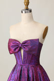 Metallic Dark Purple Strapless A Line Corset Homecoming Dress