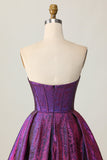 Metallic Dark Purple Strapless A Line Corset Homecoming Dress