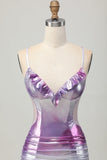 Silver Purple Bodycon Ruched V Neck Homecoming Dress