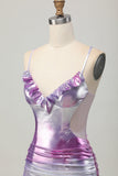 Silver Purple Bodycon Ruched V Neck Homecoming Dress