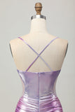Silver Purple Bodycon Ruched V Neck Homecoming Dress