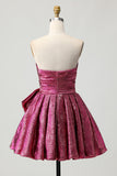 Strapless A-Line Dark Purple Homecoming Dress with Bow