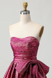 Strapless A-Line Dark Purple Homecoming Dress with Bow