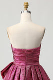 Strapless A-Line Dark Purple Homecoming Dress with Bow