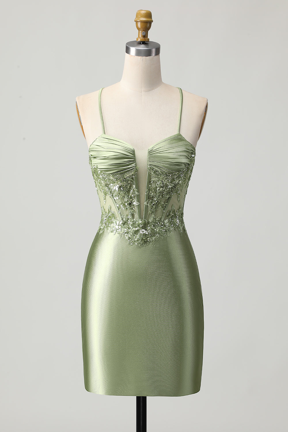 Berylove Women Green Homecoming Dress with Lace Up Back Bodycon Corset Sequin Satin Cocktail Dress Berylove Women Green Homecoming Dress with Lace Up Back Bodycon Corset Sequin Satin Cocktail Dress