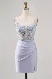 Lavender Bodycon Corset Sequin Homecoming Dress