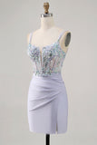 Lavender Bodycon Corset Sequin Homecoming Dress