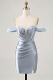 Dusty Blue Bodycon Corset Off The Shoulder Homecoming Dress