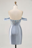 Dusty Blue Bodycon Corset Off The Shoulder Homecoming Dress